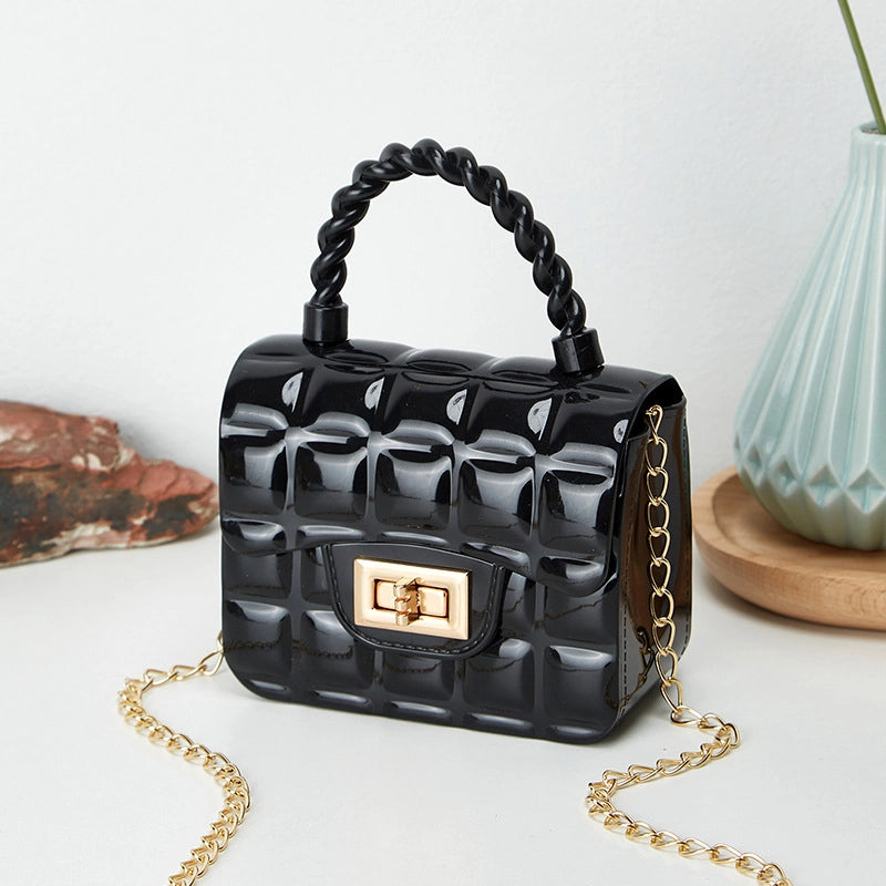 Women's Small PVC Solid Color Lingge Streetwear Lock Clasp Jelly Bag