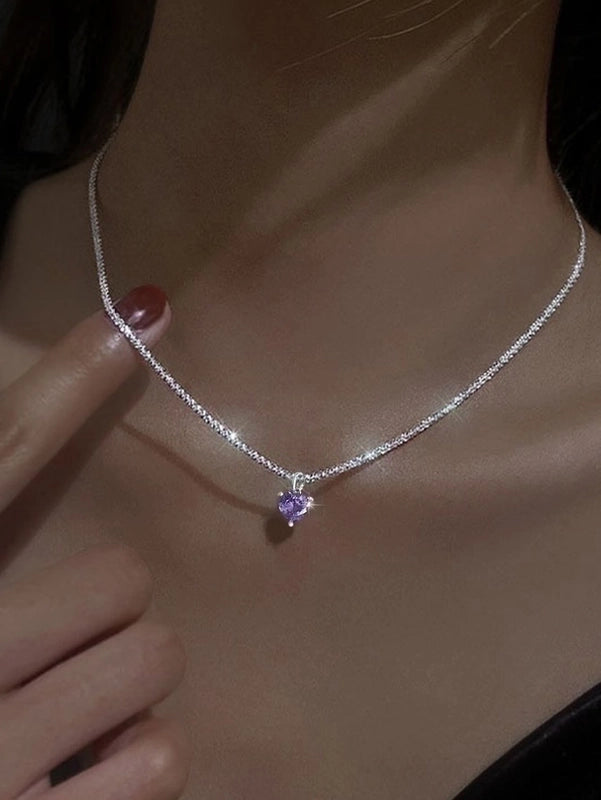 Elegant Solid Color Copper Inlay Rhinestones Pendant Necklace