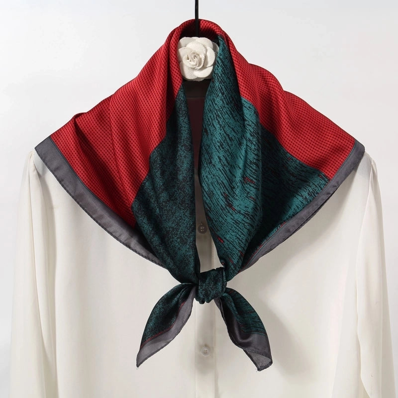 Women's Elegant Color Block Flower Satin Silk Scarf Kerchief