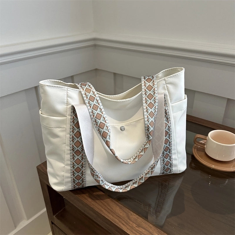 Women's Canvas Solid Color Basic Zipper Tote Bag