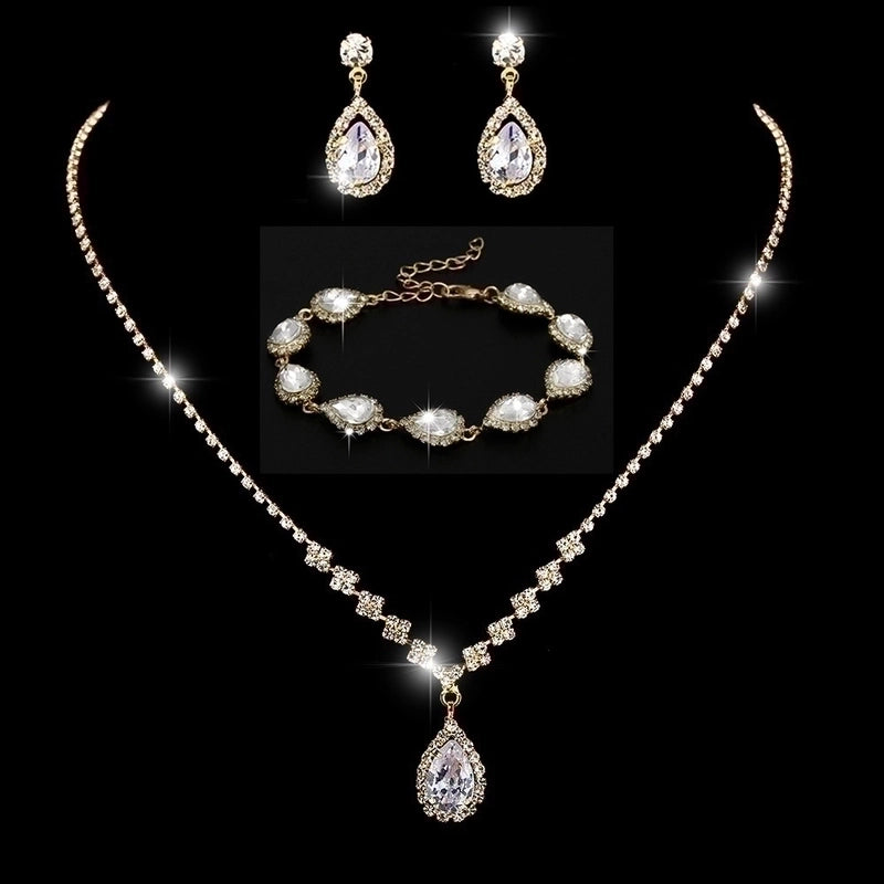 Minimalist Solid Color Artificial Crystal Copper Inlay Zircon Earrings Necklace