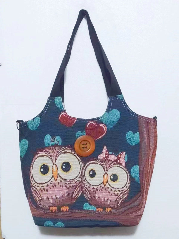 Women's Large Canvas Elephant Ethnic Style Square Zipper Shoulder Bag