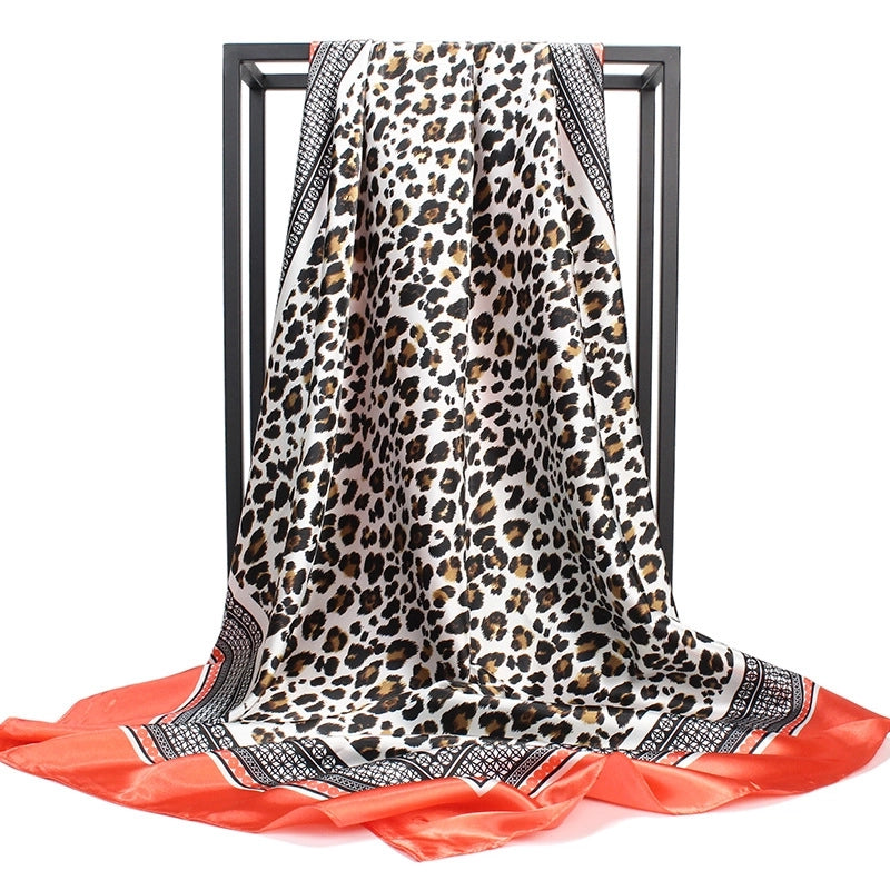 Unisex Vintage Style Leopard Satin Silk Scarf