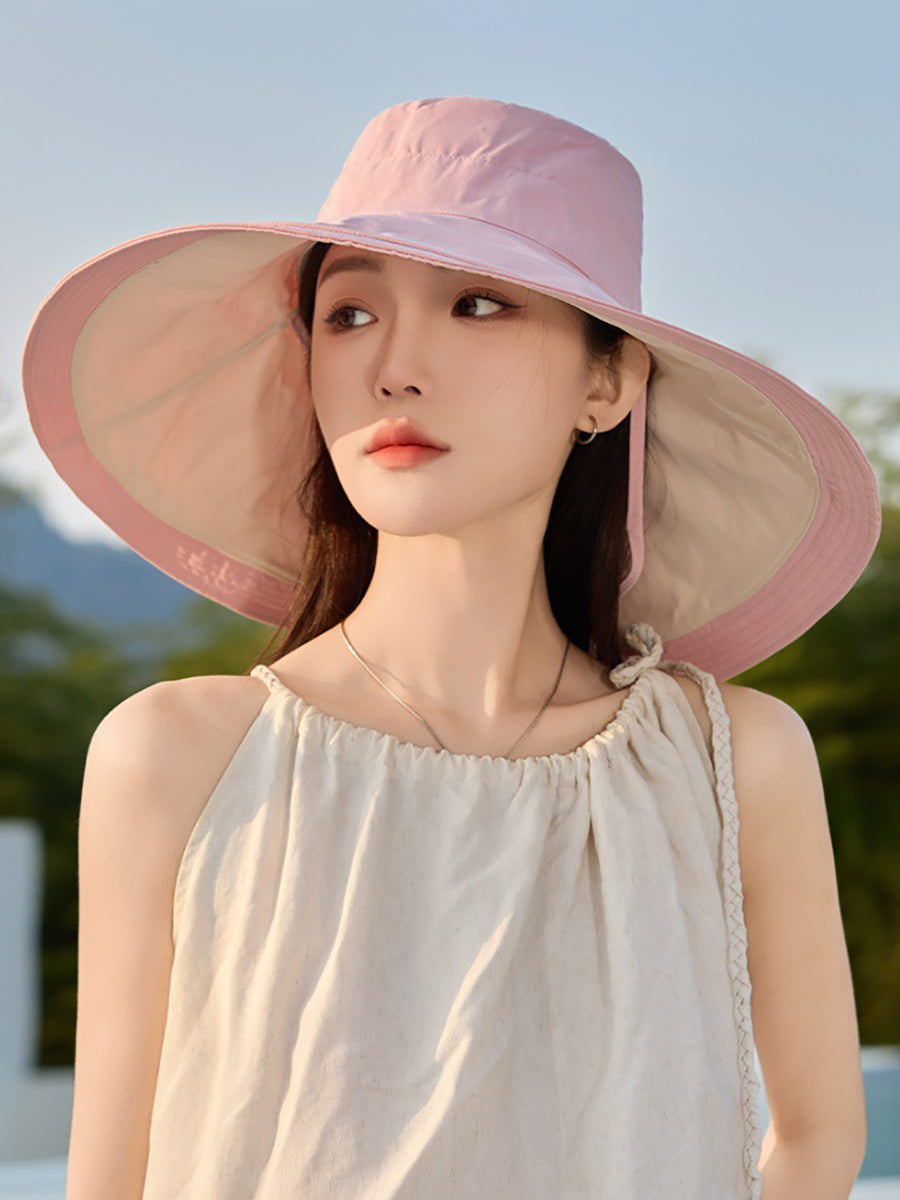 Women Summer Colorblock Sunproof Large Brim Hat