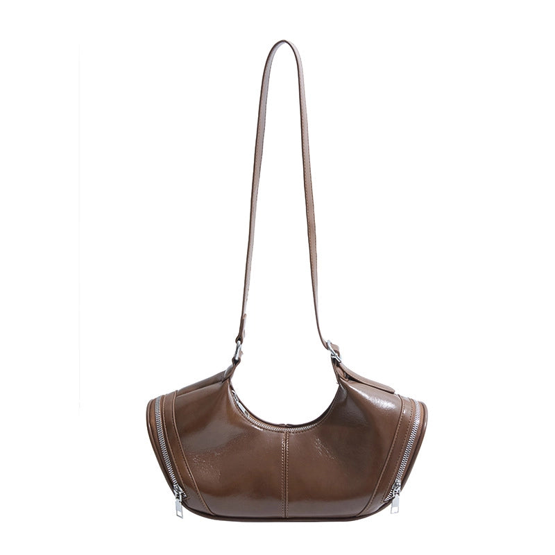 Women's Pu Leather Solid Color Classic Style Sewing Thread Dumpling Shape Zipper Crossbody Bag