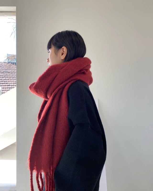 Solid Color Mohair Scarf For Women Autumn And Winter New Thick Braid Winter Student Shawl Scarf