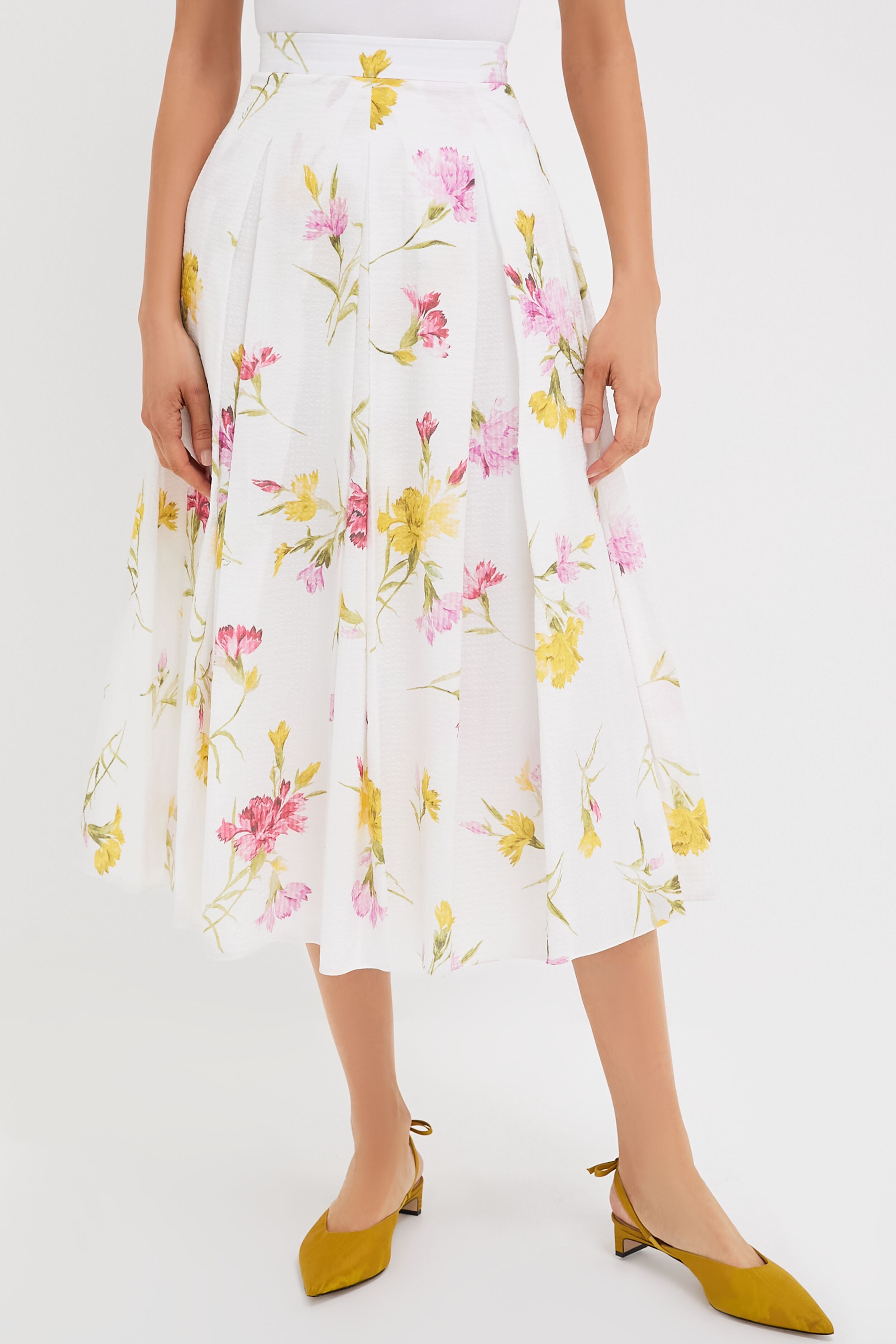 Dancing Carnation Multi Pleated Midi Skirt