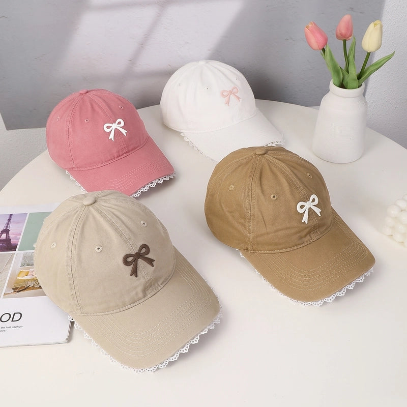 Women's Casual Cute Sweet Bow Knot Embroidery Lace Wide Eaves Curved Eaves Baseball Cap