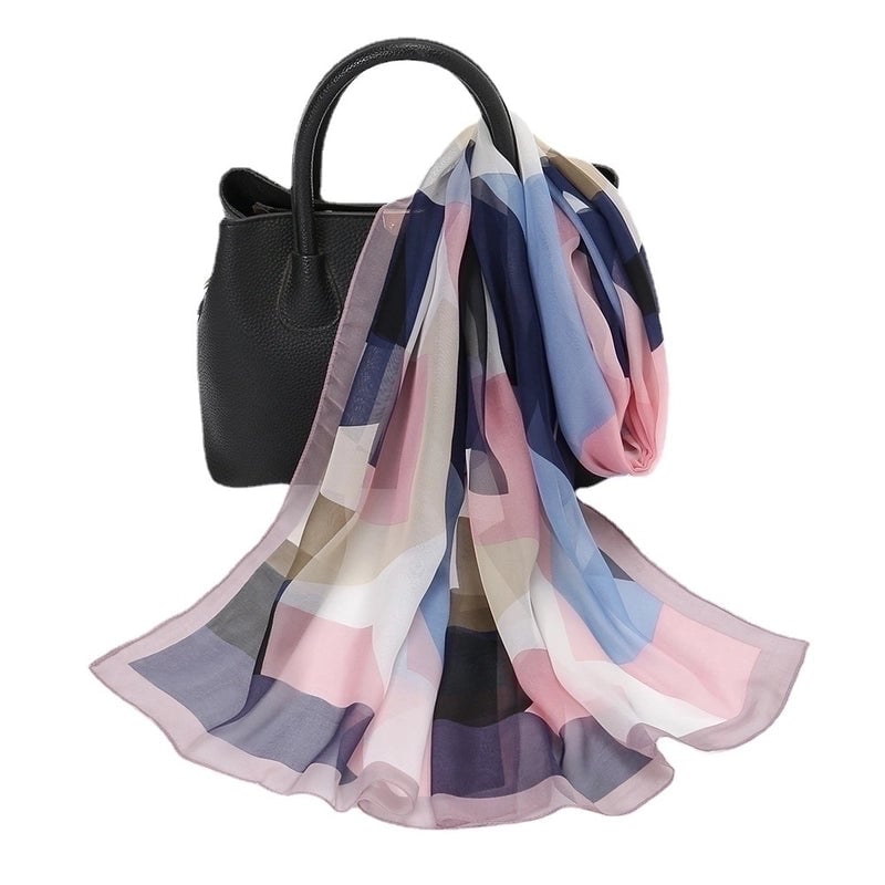 Women's Lady Color Block Qiao Qi Silk Scarves
