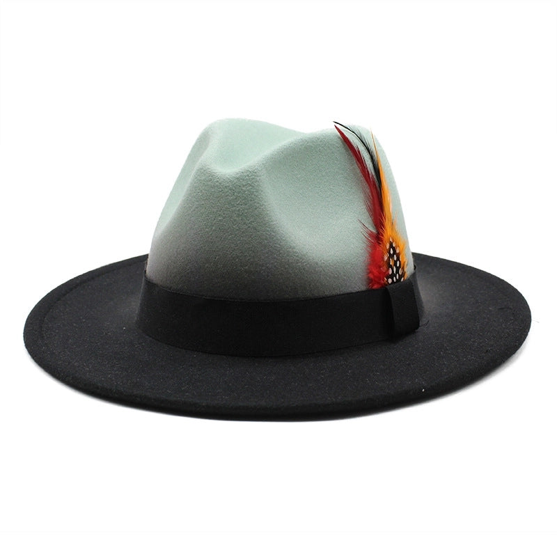 The New Color Color Color Gradient Feather Jazz Hat Female Wool Hat Hat Male And Female Outdoor Cover