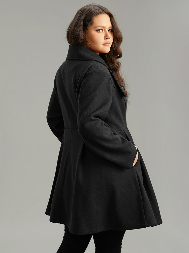 Plain Button Up Pocket Asymmetrical Lapel Collar Coat