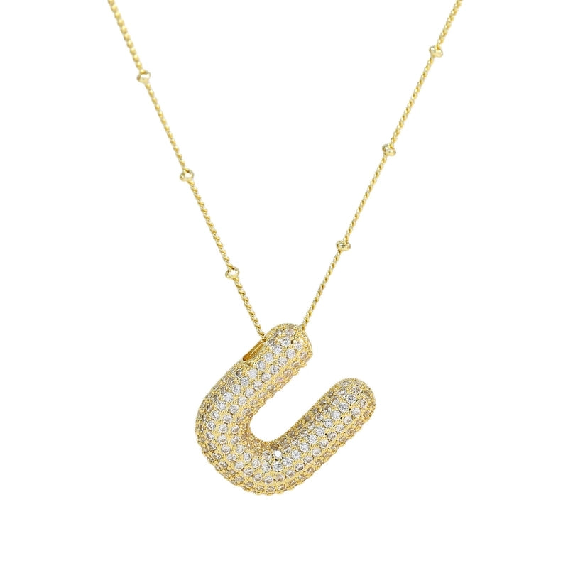 Europe And America  Hot Sale Fashion 26 English Letters Pendant Necklace Copper Micro Inlaid Zircon Balloon Letter Collarbone Necklace Choker Pendant