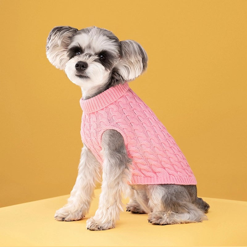 Winter New Fashion Candy Color Sweater Dog Cute Pet Warm Clothes Solid Color Twist Knitted Pullover