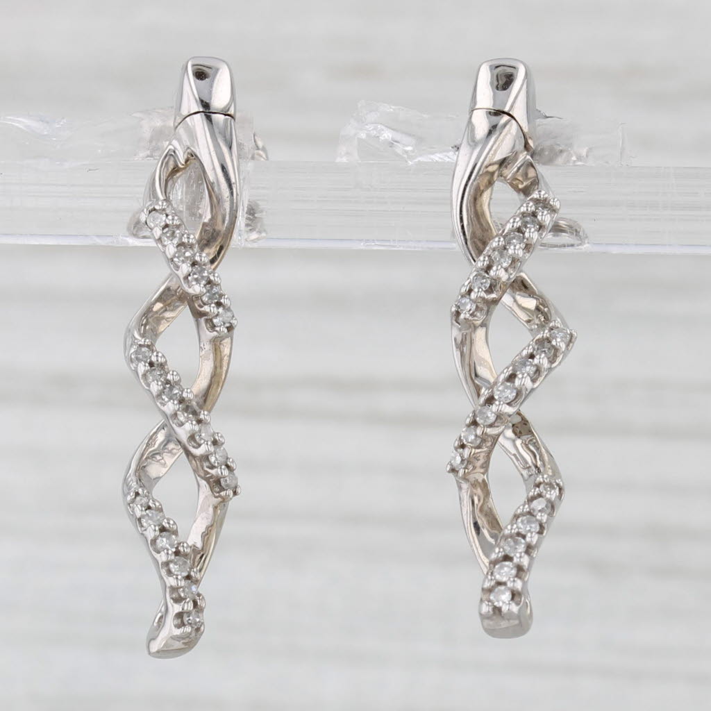 0.10ctw Diamond Journey Spiral Earrings 10k White Gold Drops