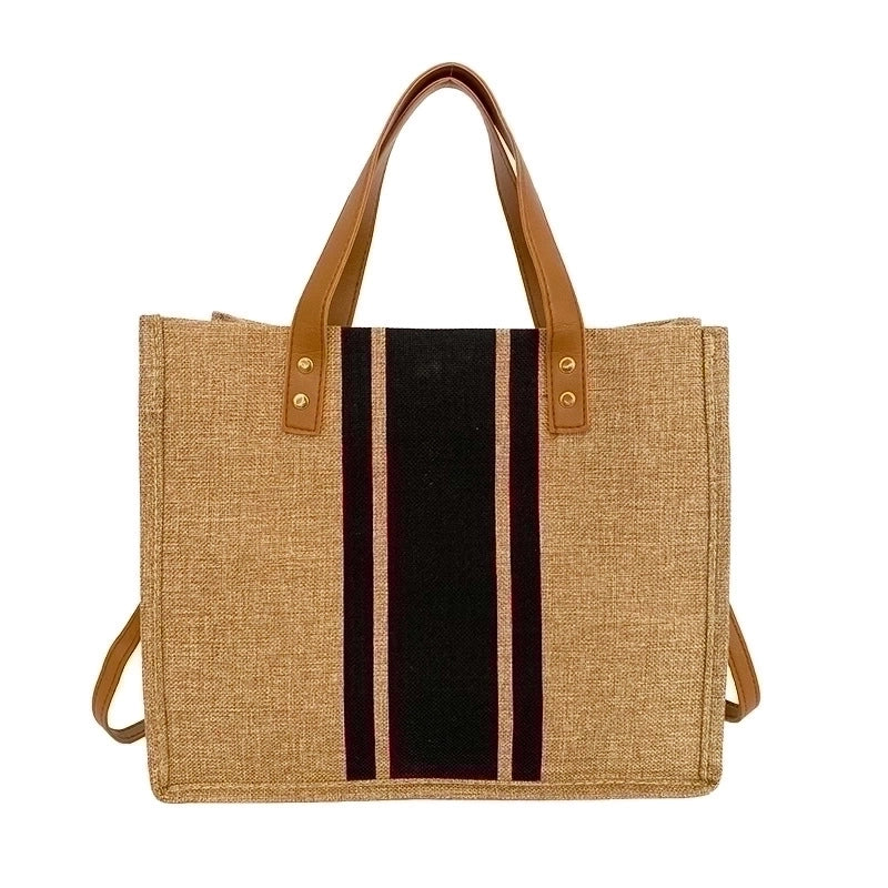 Women's Medium All Seasons Cotton And Linen Stripe Streetwear Square Magnetic Buckle Canvas Bag Handbag