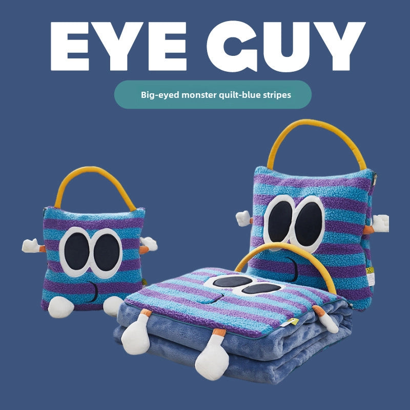 Big Eye Monster Embroidered Lambswool Blanket Dopamine Lunch Break Office Car Cushion Pillow Blanket