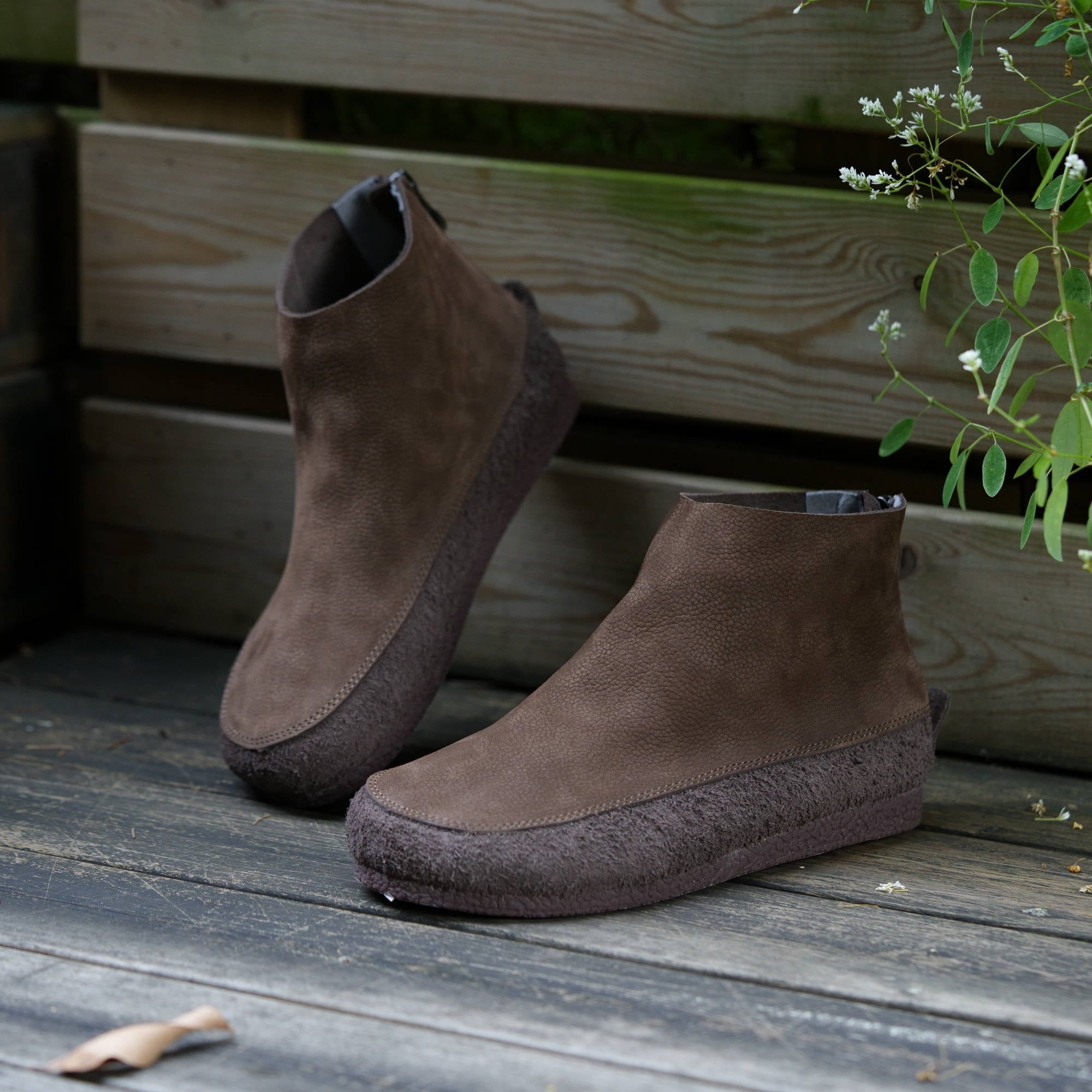 Retro Handmade Soft Leather Barefoot Ankle Boots For Women Round Toe In Coffee/Grey