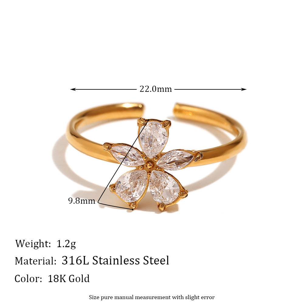 Fashion Niche Stripe Round Circle Geometric Stainless Steel 18K Gold Plated Rings