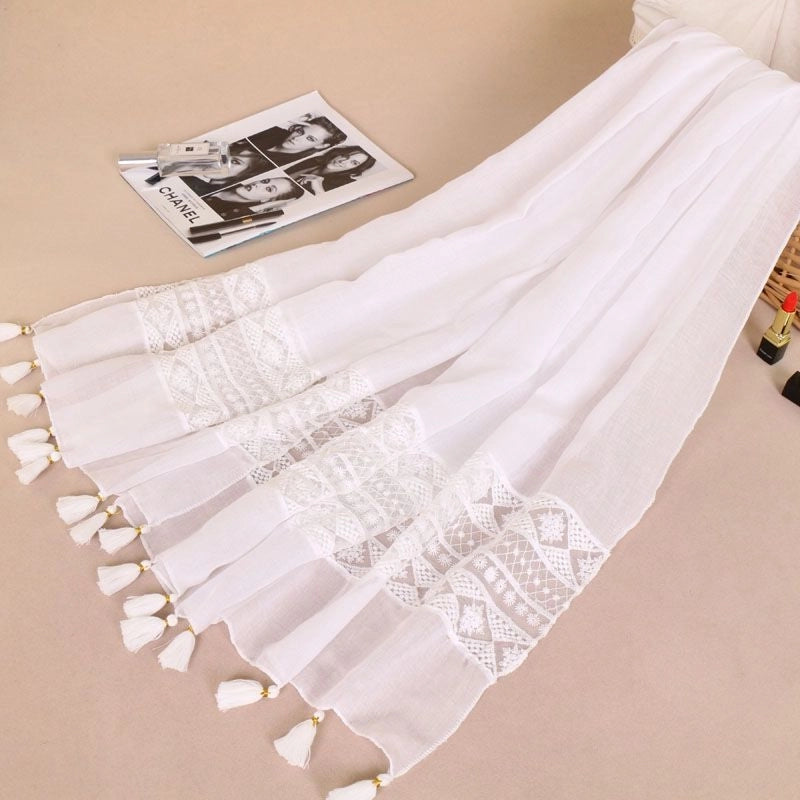 Fashion Lace Tassel Scarf Women's Solid Color Hanging Spring And Autumn Shawl Scarf