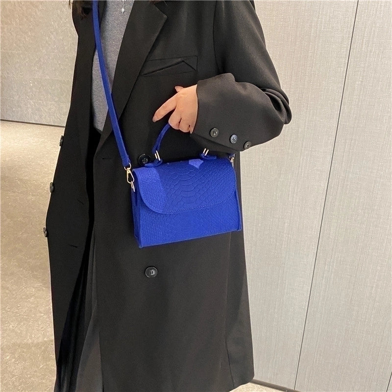 Women's Mini Pu Solid Color Crocodile Fashion Square Magnetic Buckle Flip Cover Shoulder Bag Handbag Crossbody Bag