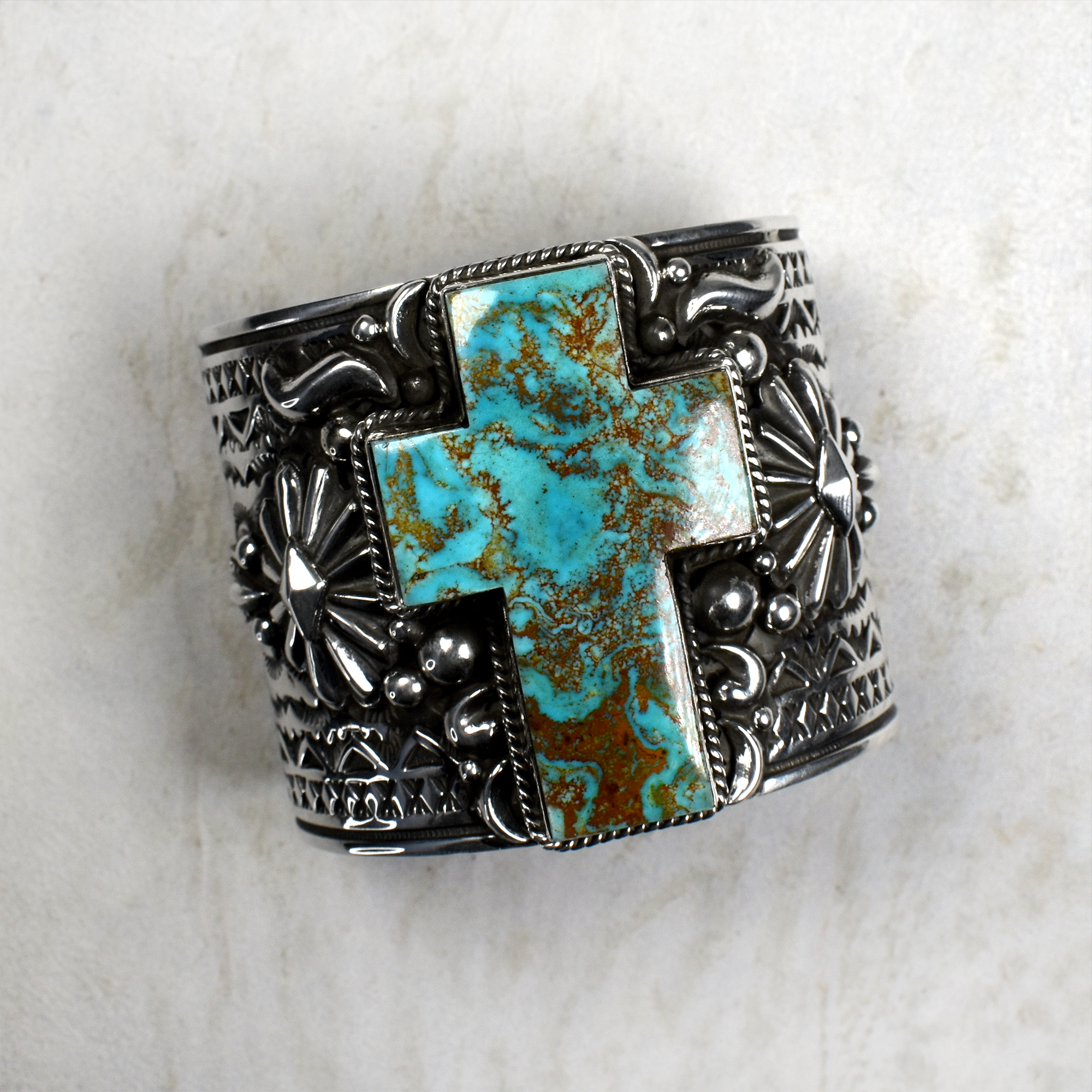 Royston  Cross Tooled and Stamped Silver Cuff