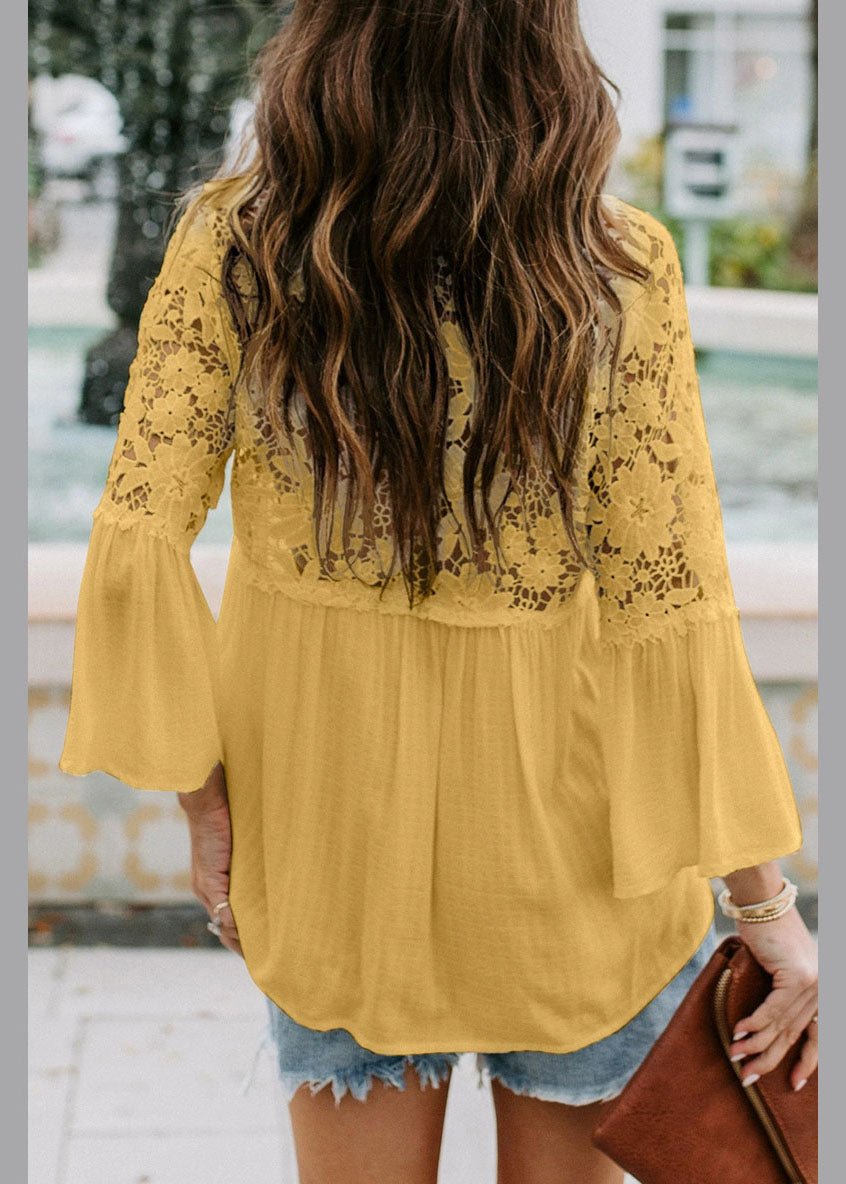 Yellow V Neck T Shirts Bracelet Sleeve