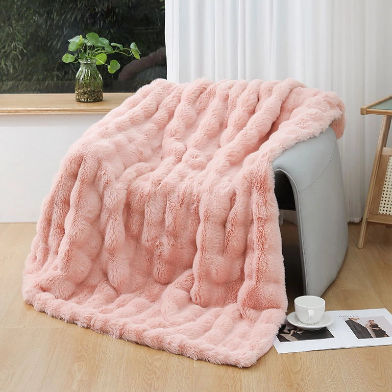 Internet Celebrity Winter Thickened Bubble Velvet Blanket Tuscan Rabbit-like Plush Thickened Blanket Office Sofa Blanket