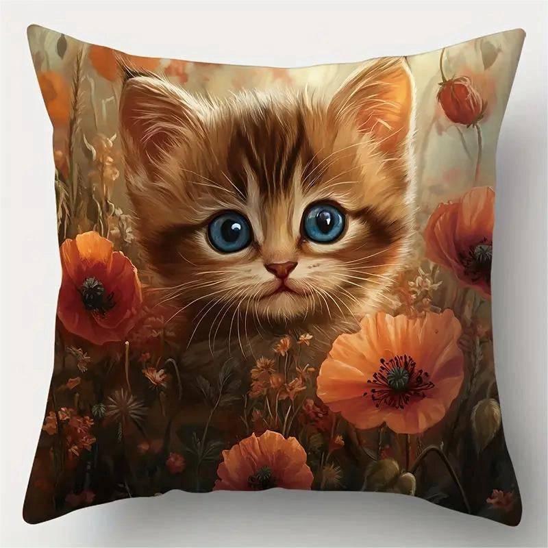 Cute Cat Polyester Pillow Cases Couch & Sofa Decor