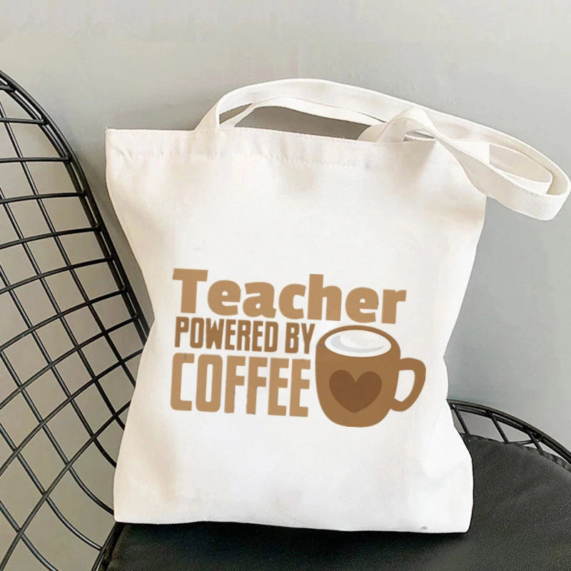 Hot Selling Kawaii Heart-shaped Printed Tote Bag For Teachers And Students One-shoulder Large Capacity White Cotton Bag