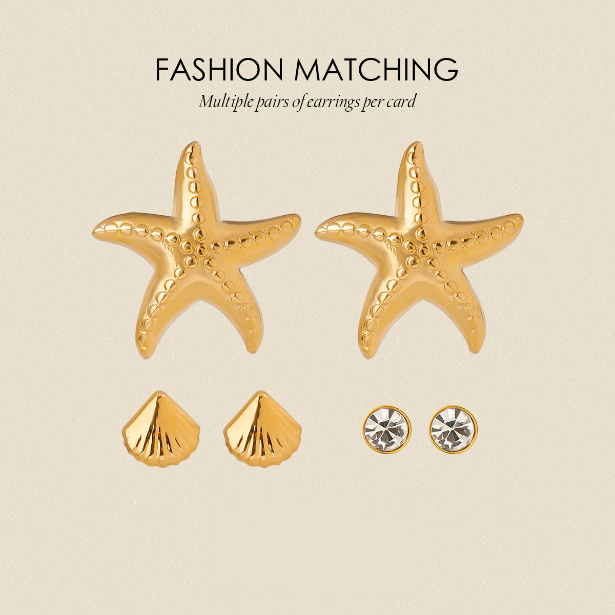 Three Pairs Of Stainless Steel Starfish Earrings Shell Earrings Titanium Steel Earrings