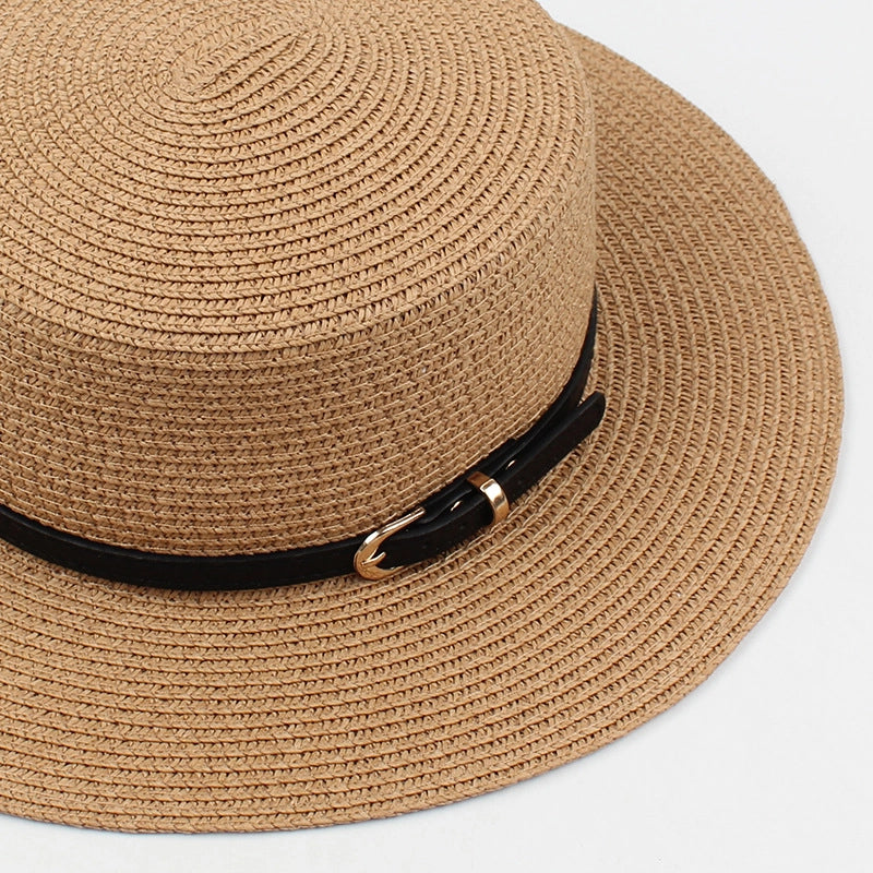 Fashion Sunshade Sunscreen Short Brim Flat-top Straw Hat