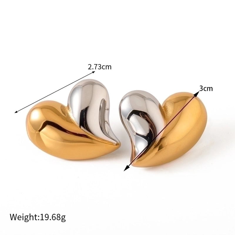 1 Pair Retro Minimalist Heart Shape Plating Stainless Steel 18k Gold Plated Ear Studs