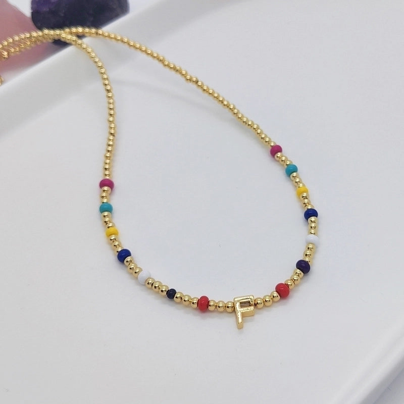 Ig Style Minimalist Letter Glass Copper Beaded Knitting Plating 18k Gold Plated Necklace