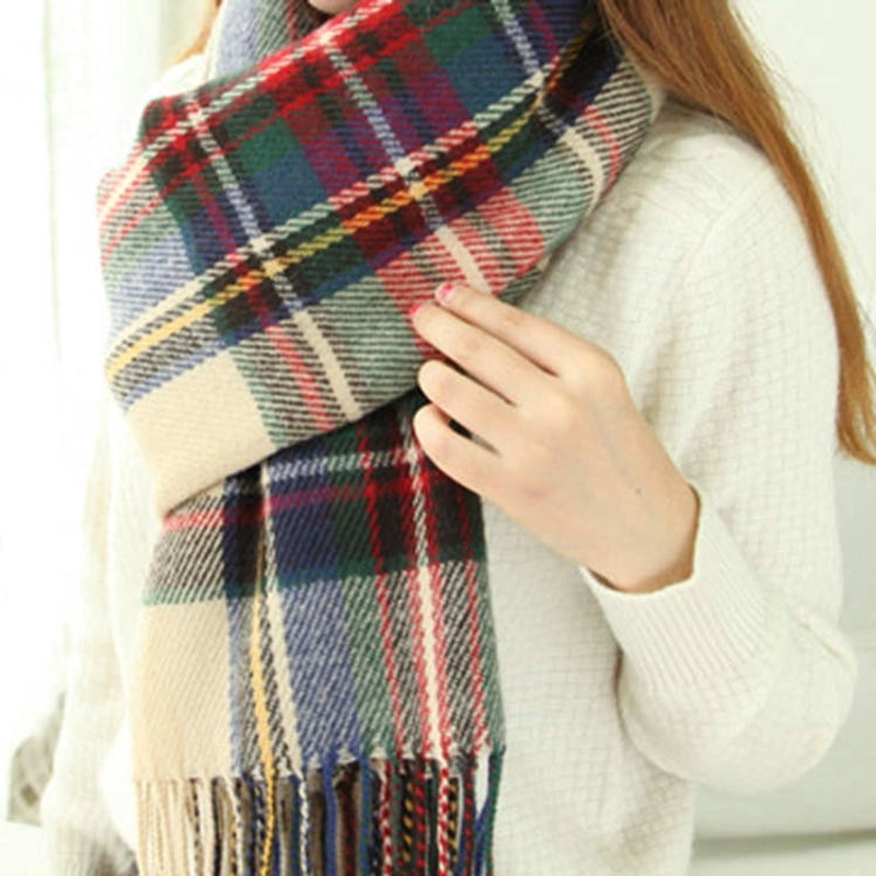 Plaid Scarf Women's Winter Versatile Student Scarf Cashmere Tassel Dual-use Warm Plaid Shawl