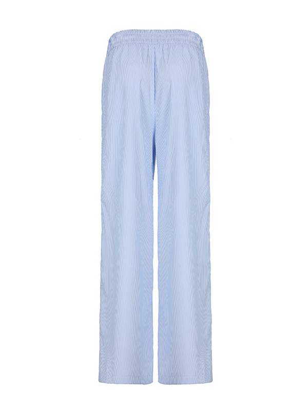 High Waisted Loose Elasticity Split-Joint Striped Pants Trousers