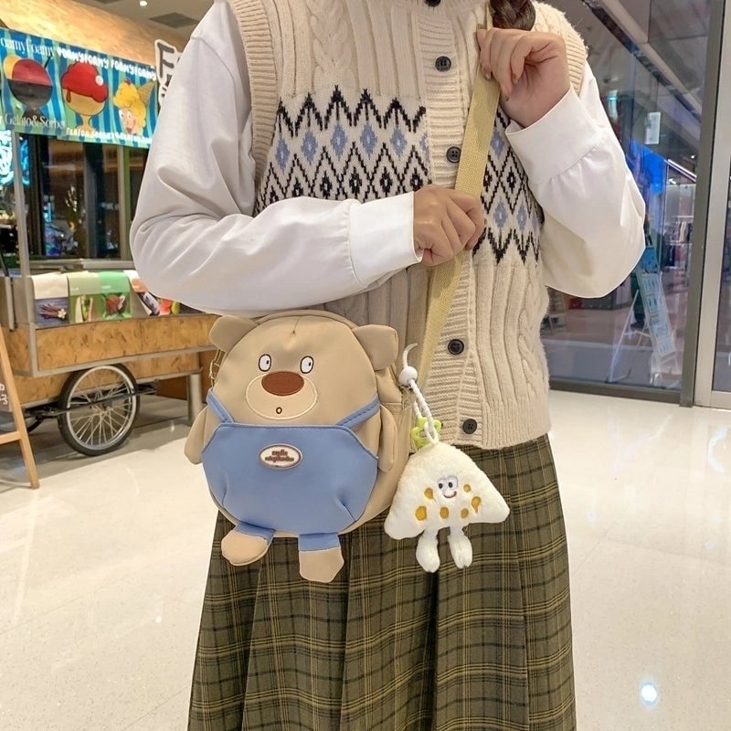Women's Nylon Bear Cute Sewing Thread Zipper Shoulder Bag