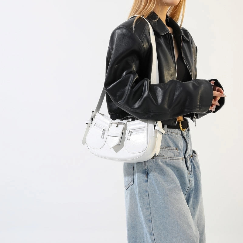 Women's Pu Solid Color Punk Classic Style Sewing Thread Dumpling Shape Zipper Underarm Bag