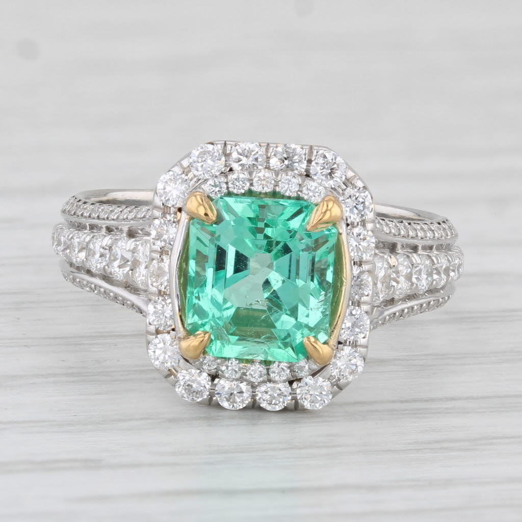 2.59ctw Emerald Diamond Halo Engagement Ring 18k White Gold Size 6 GIA
