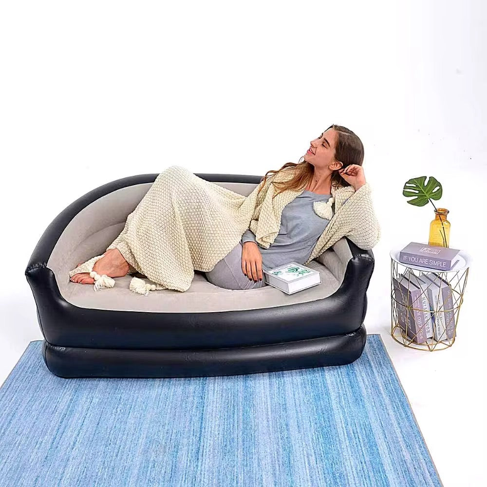 Inflatable 2 Seater Couch Blow Up Air Sofa with Comfort Flocked Surface for Indoor/Outdoor. Camping. Living Room
