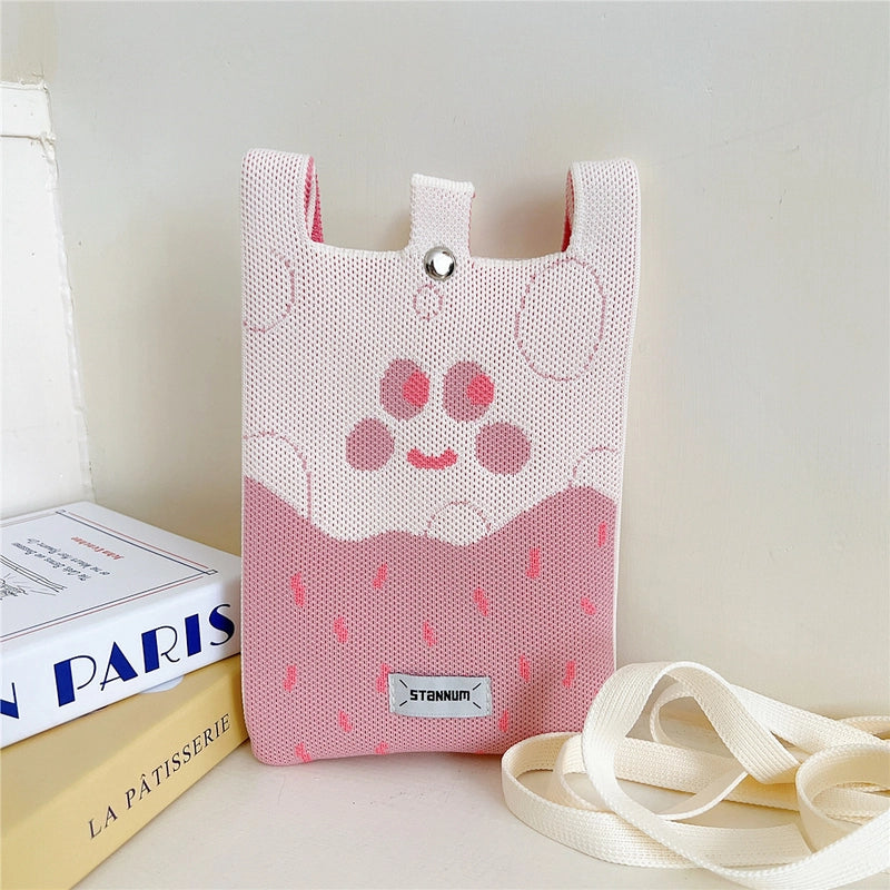 Women's Small Knit Cartoon Cute Bucket Lock Clasp Phone Wallets