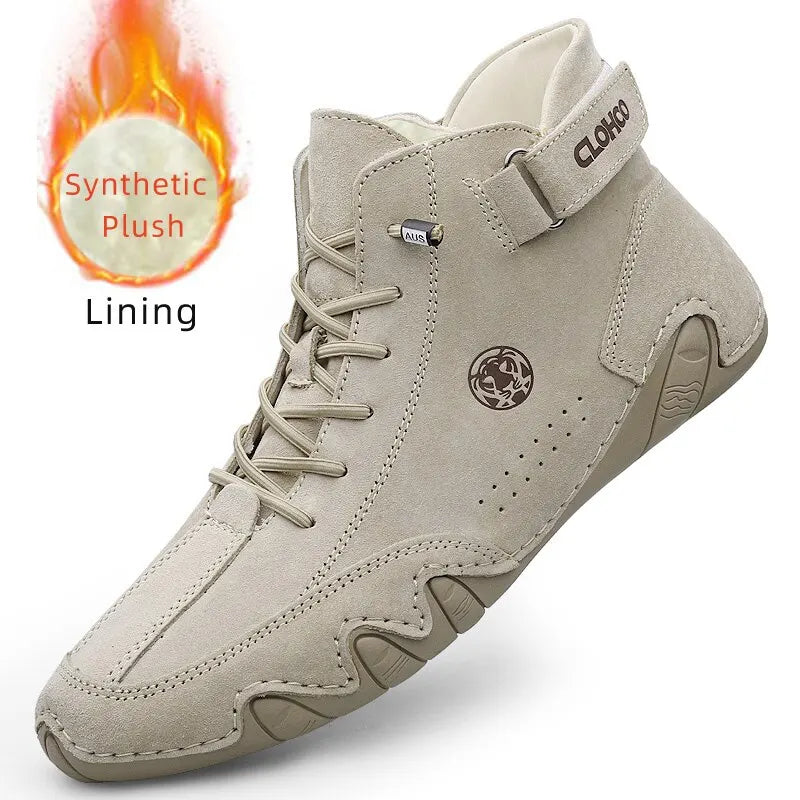 Advbridge Men's Genuine Leather Shoes Ankle Boots Men Sneakers Outdoor Light Lace-Up Casual Shoes Fashion Loafers Winter Warm Boots