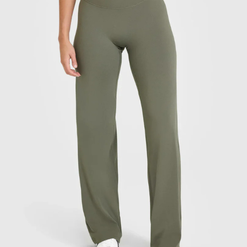 High Rise Straight Pants with Stretch Fit and Soft Touch Fabric