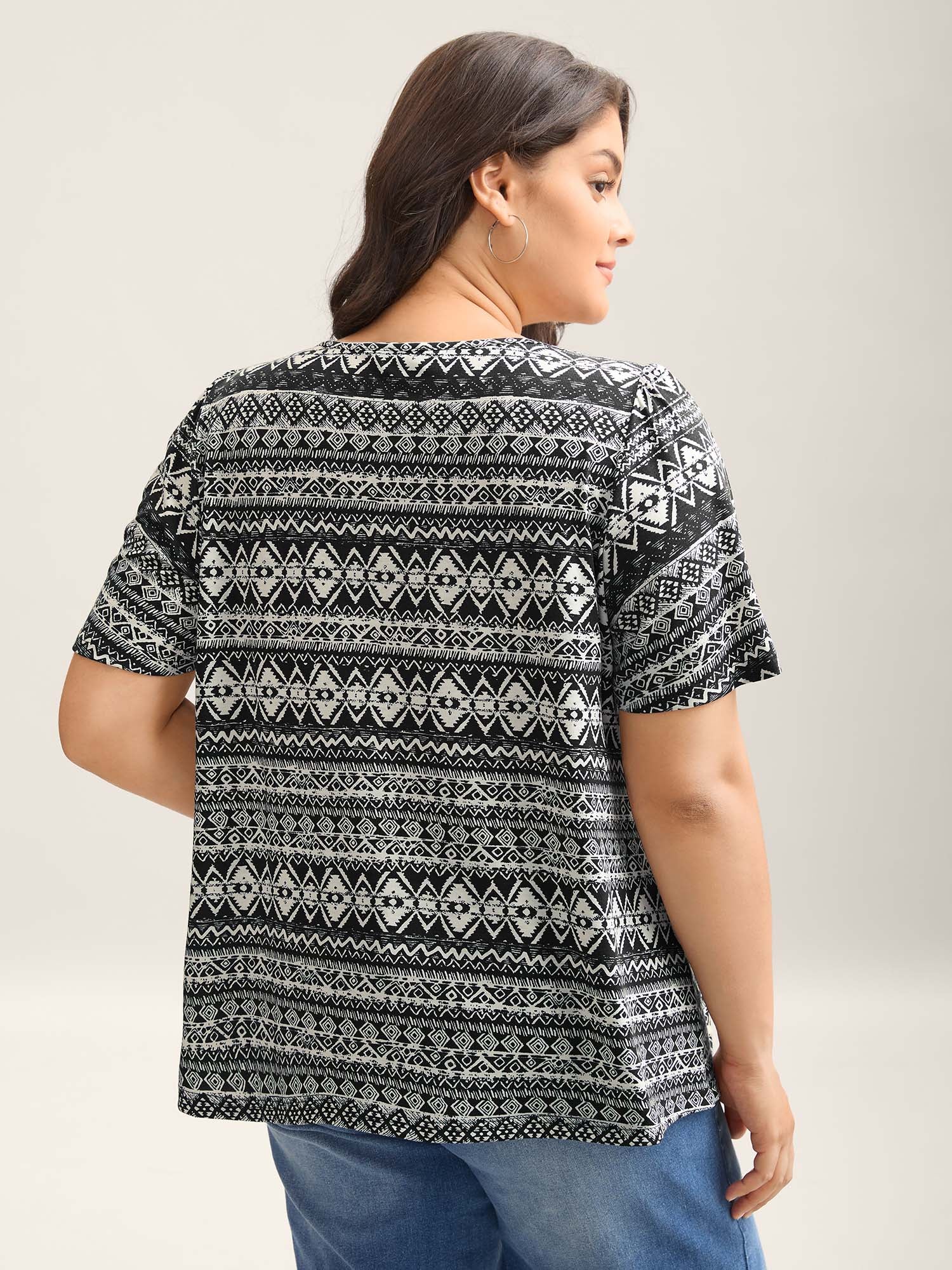 Boho Print Square Neck T-Shirt