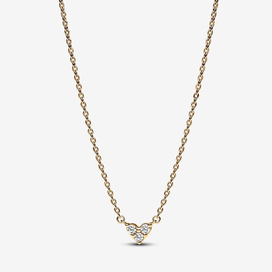 Gold Plated Triple Stone Heart Collier Pandora Necklace