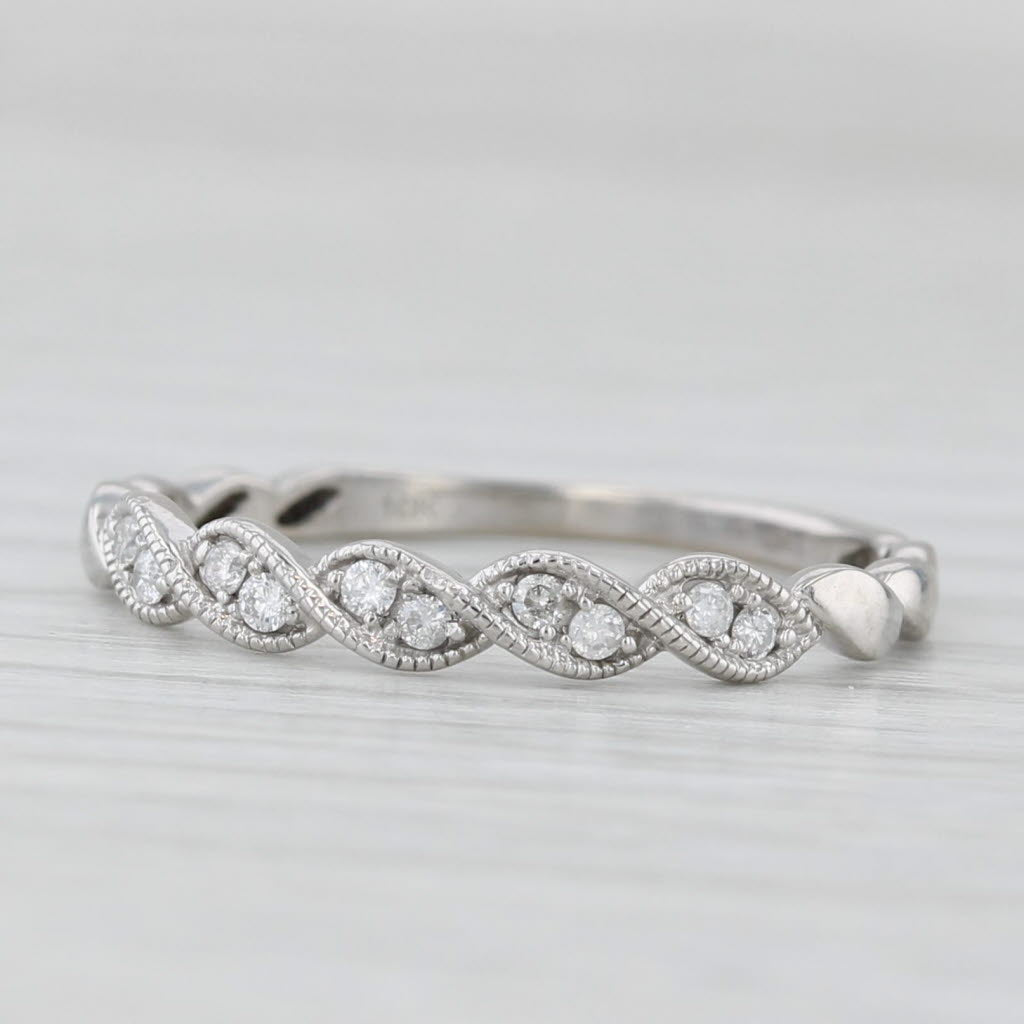 0.10ctw Diamond Wedding Band 10k White Gold Stackable Ring Size 7.5