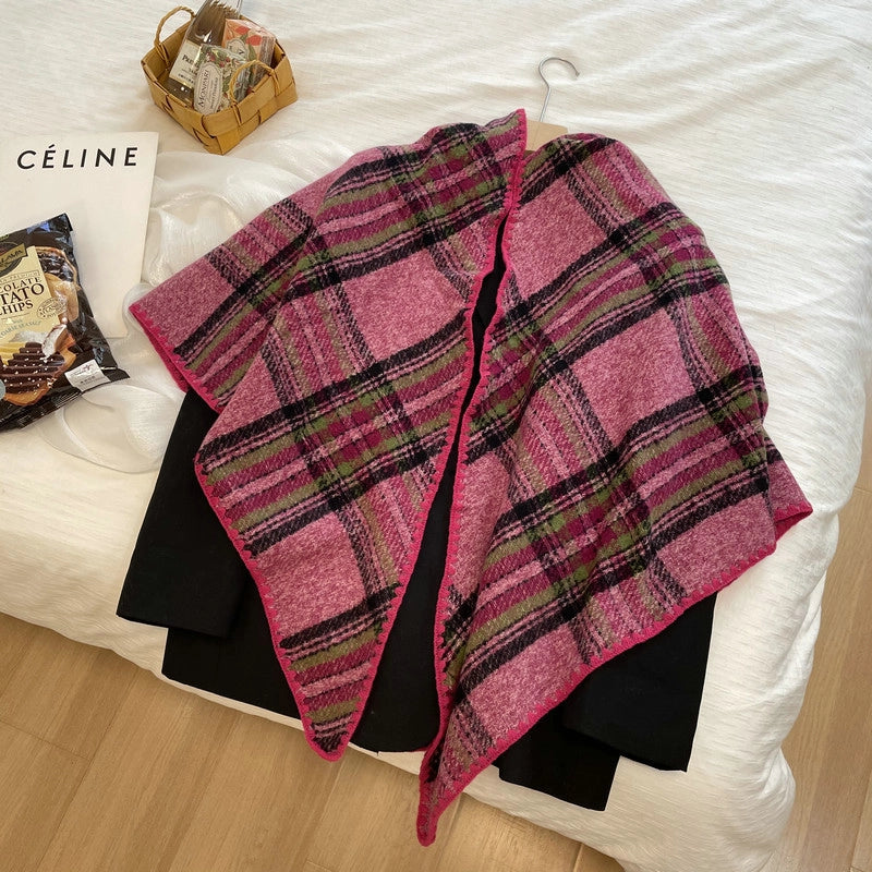 Women's Elegant Streetwear Color Block Lattice Polyester Shawl