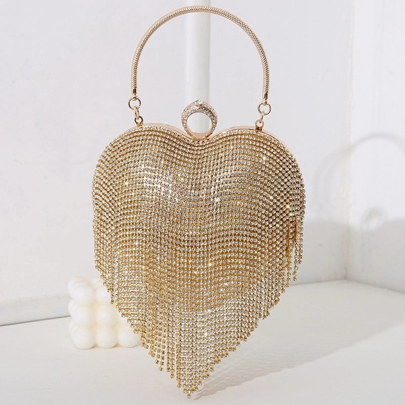 Silver Black Gold Pu Leather Heart Shape Tassel Heart-shaped Evening Bags