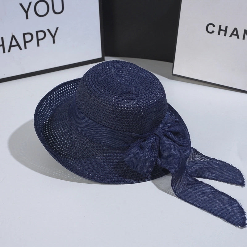 Women's Vintage Style Bow Knot Hollow Out Crimping Straw Hat