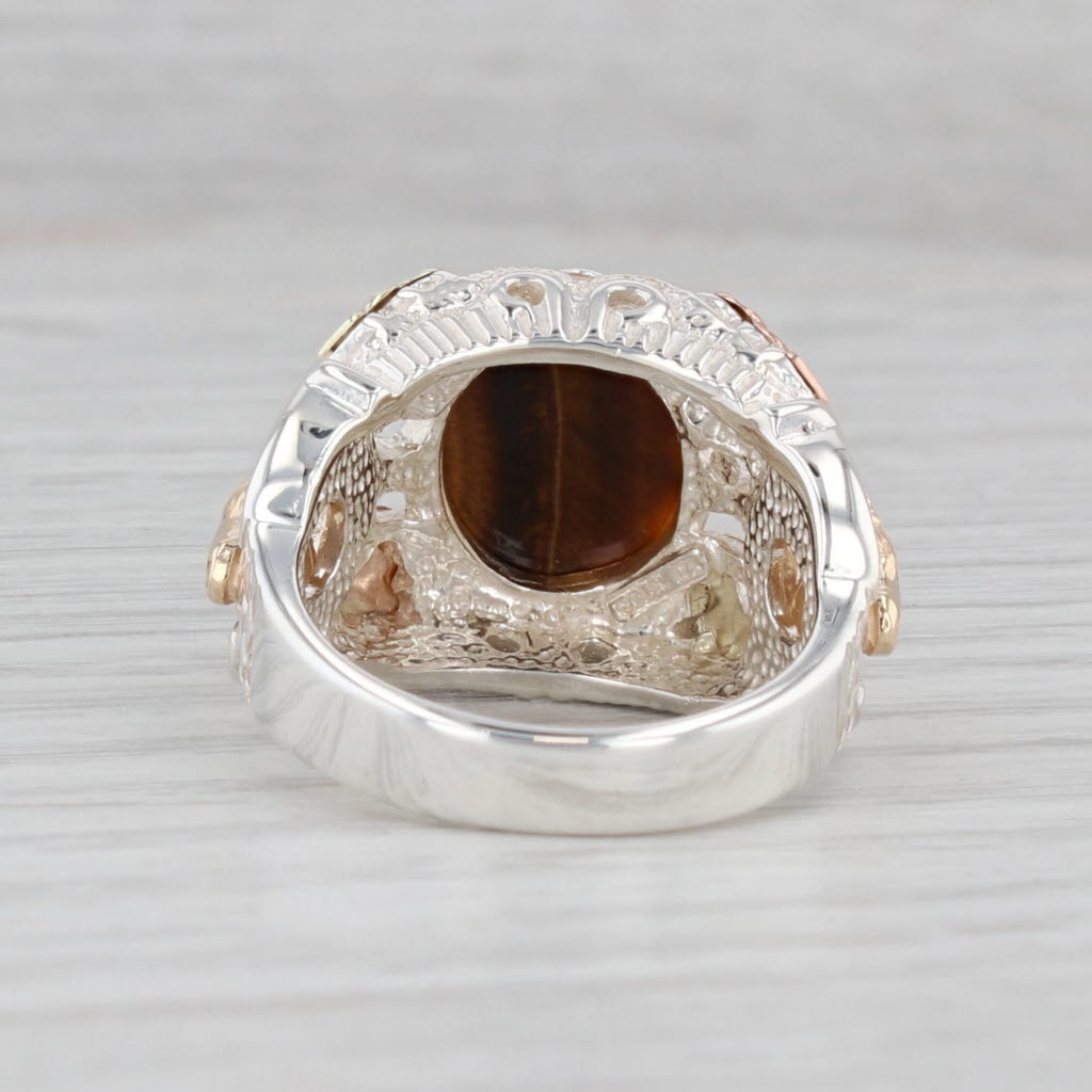 Coleman Co Black Hills Gold Tigers Eye Ram Ring Sterling Silver 12k Gold Size 8