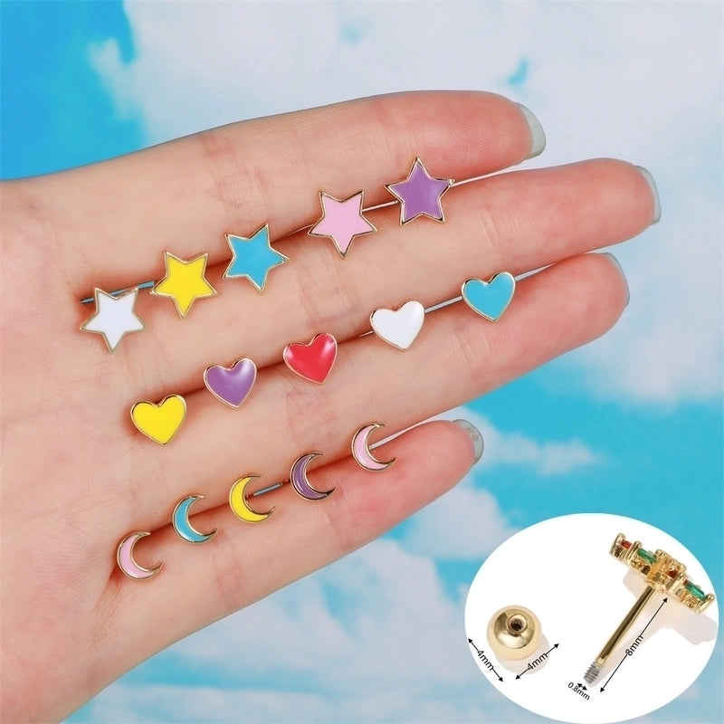 Ear Cartilage Rings & Studs Minimalist Star Brass No Inlaid